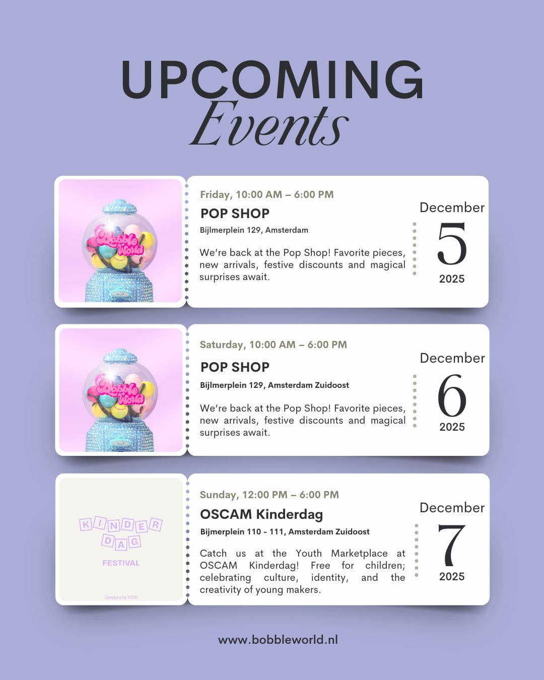 Bobble World evenementen december 2025